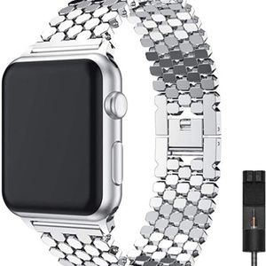 BNWT Metal Honeycomb Silver Apple Watch Band w Adj tool 42mm-44mm